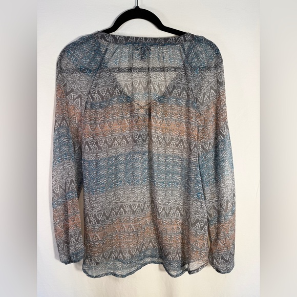 Cato Blue and Orange Lace-Up Blouse - Picture 2 of 3